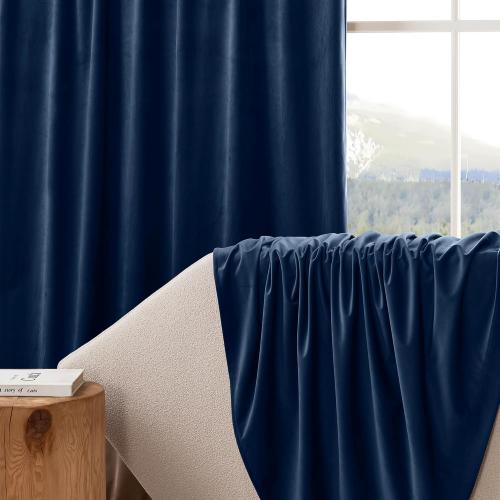RYB HOME Navy Blue Pinch Pleated Velvet Blackout Curtains, Thermal Insulated Pinch Pleat Drapes with Hooks, Luxury Privacy Window Panels for Living Room Bedroom, 40 W x 90 L, 2 Panels Set
