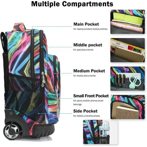 COLOR BLUE AND GREEN Tilami Rolling Backpack Laptop 18 inch with Lunch Bag, Colors