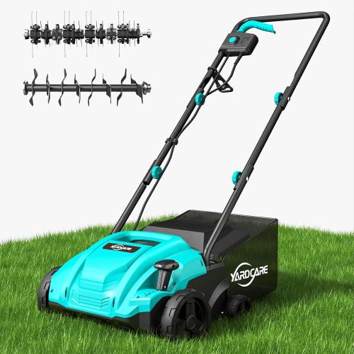 YARDCARE 13-Inch 2-in-1 Electric Dethatcher & Scarifier, 12 Amp Lawn Tool with 8 Gal Collection Bag, Adjustable Depth, Powerful Motor for Healthier Grass