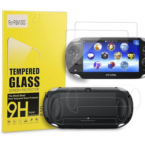 Xahpower PS Vita 1000 Screen Protector, 9H Tempered Glass Front Screen Protector and HD Clear PET Back Screen Protective Film for Sony PlayStation Vita 1000