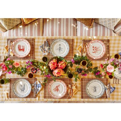 Set of 4 Blue and White Collectible Assorted Farm Animals, Veggies and Banyan Tree Dinner Plates 10.5 with Giftbox