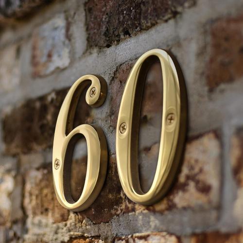 HASWARE House Number Sign 4 inch (10 cm) Polished Brass Finish Stylish Curvy Modern Door Numbers Signage Plaque Street Home Address Numerals(2, Brass)