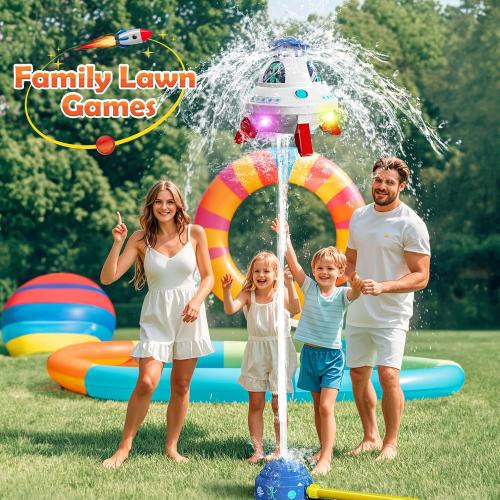 Skirfy UFO Water Sprinkler for Kids Toys,Outdoor Summer Water Rocket with Light Up Liftoff 9-16ft & Spin,Water Toy Backyard Lawn Birthday Gift for Gilrs Boys Age 3 4 5 6 7 8 Year Old