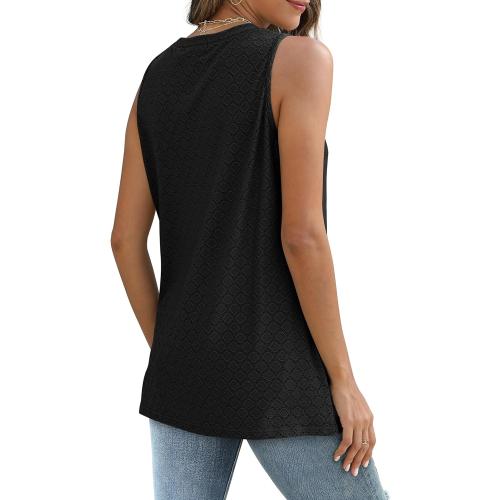 Black size Small SAMPEEL Womens Tank Tops Eyelet Loose Casual Summer Tops Crew Neck Basic Sleeveless Shirts Trendy 2025