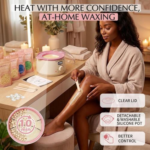 GIRLEARLE Premium Digital Waxing Kit for Women and Men, Wax Warmer Hair Removal at Home with Wax Beads & Silicone Pot, Target Different Types of Sensitive Skin Brazilian Bikini, Facial, Leg, Full body