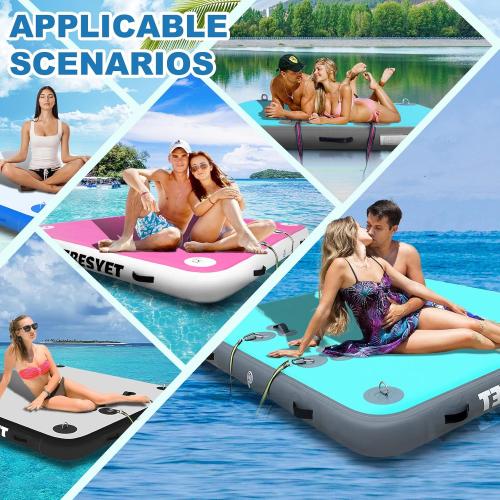 Inflatable Floating Dock Swim Platform, 6 Inch/8 Inch Thick Multi-Person Dock Floats Raft Platform with Storage Bag for Beach Lake Boating Pool