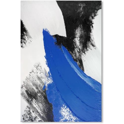 YPY Blue Abstract Canvas Wall Art: Modern Minimalist Black and White Picture Handmade Textured Oil Painting Poster for Living Room Bedroom Bathroom Office Home Wall Decor 24x36