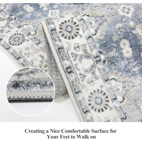 Washable Rug: Vintage  Soft Runners for Entry Kitchen Wide Low Pile Carpet with Non-Slip Backing for Living Room Bedroom Carpet for Dining Room Foyer