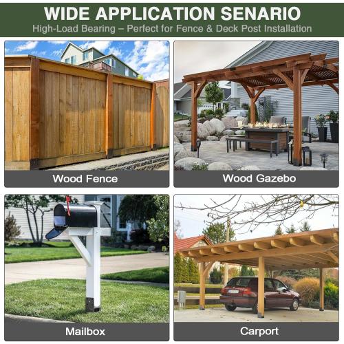 Heavy Duty Stainless Steels U-Shape Wet Concrete Fence Wood Post Holder 4x4 (Actual 3.5 x3.5) Base Anchor Bracket Metal Hardware with Air Flow Channel for Terrace, Fences, Gazebo, 4Pack