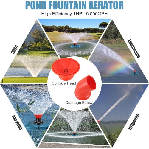Pond Fountain Aerator, F1-4 1HP 750W 110V PowerfuI Floating Pond Fountain Pump With 100 FT Power Cord, Outdoor Pond Aerating Fountains Cascade Pump for Small Large Ponds Lake Pond Jet System