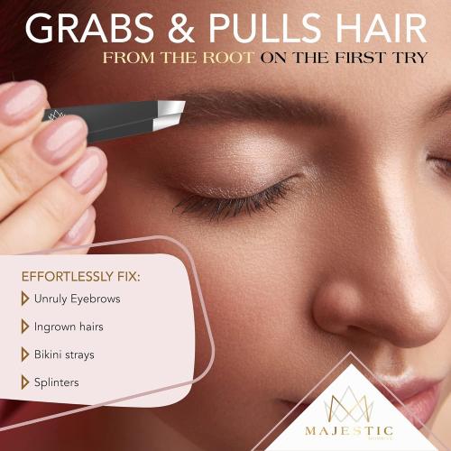 Majestic Bombay Fine Point   Slant Tweezers for Women and Men – Splinter Ticks, Facial, Brow and Ingrown Hair Removal–Sharp, Needle Nose, Surgical Tweezers Precision best tweezers for chin hair