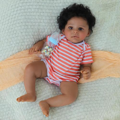 SCOM Realistic Reborn Baby Dolls Black-20 Inch Girl African American Newborn Baby Doll, Lifelike Weighted Soft Body, Christmas Birthday Gift for Kids Age 3