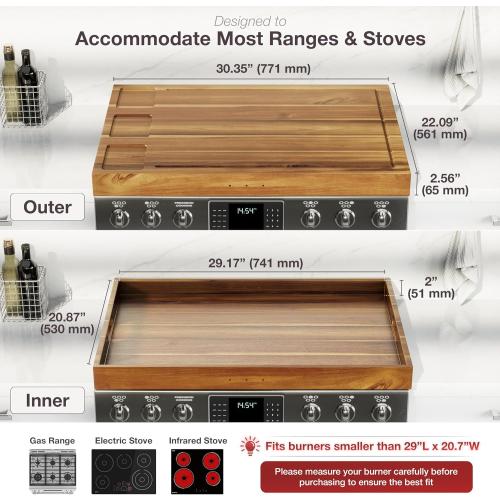 BLUEWEST Noodle Board Stove Cover with Handles, 3 in 1 Wood Stove Top Covers Board for Gas Burners and Electric Stove, Wooden RV Stovetop Cover, Tray for Kitchen Counter Space (Warm Acacia)