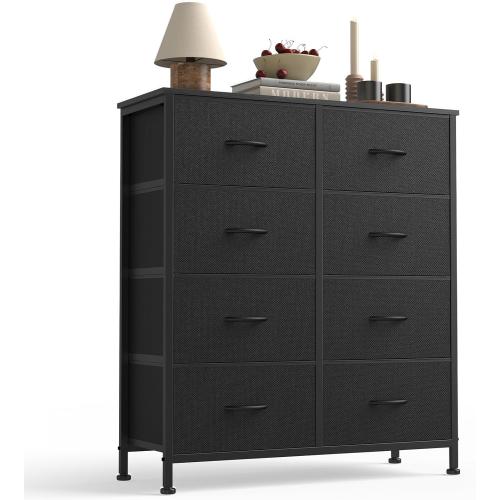 Sweetcrispy 8 Drawer Dresser with Fabric Bins Fabric Storage Tower Organizer for Bedroom Closet Hallway Entryway Tall Chest of Drawers with Steel Frame Wood Top Easy Pull Handles,Black