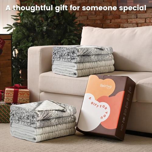Bearhug Electric Blanket Heated Blanket King Size 100x 90 Dual Controllers Heating Blanket Gift Reversible Faux Fur & Sherpa,10 Heating Levels, ETL, Machine Washable, Over-Heat Protection*** GREY***