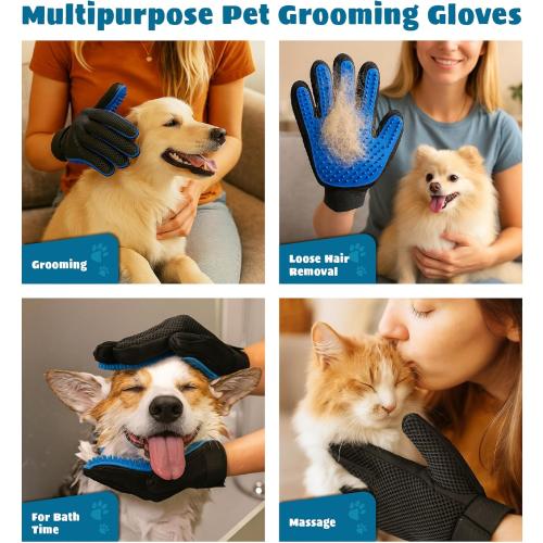 Cat & Dog Grooming Gloves for Shedding – Efficient Pet Grooming Gloves 2-in-1 Deshedding Brush & Massage Mitt | Perfect for Long and Short Hair (1 Pair)