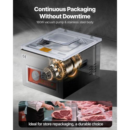 VEVOR Chamber Vacuum Sealer, DZ-260A 6.5 cbm/h Pump Rate, Excellent Sealing Effect with Automatic Control, 110V/60Hz Professional Foods Packaging Machine Used for Fresh Meats (260W)