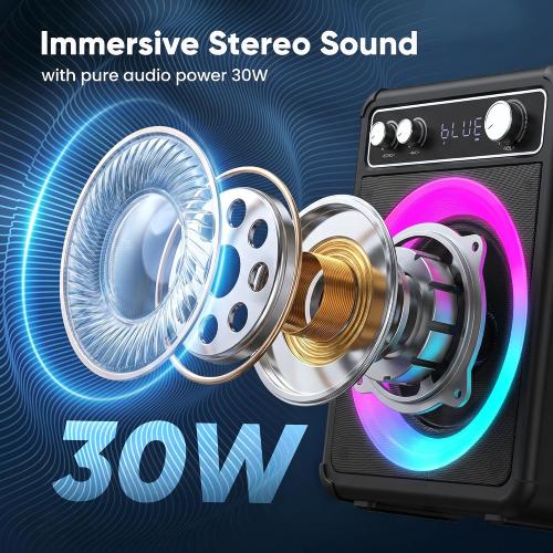 VOSOCO Karaoke Machine, Bluetooth Speaker with 2 Wireless Mics for Adults