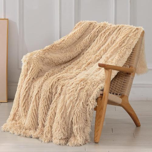 Tuddrom Decorative Extra Soft Faux Fur Throw Blanket 50x60,Solid Reversible Fuzzy Lightweight Long Hair Shaggy Blanket,Fluffy Cozy Plush Fleece Comfy Microfiber Blanket for Couch Sofa Bed,Apricot