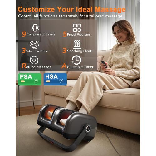 Shiatsu Foot Massager Machine with Heat : Deep Kneading Calf Massager with Vibration for Plantar Fasciitis, Neuropathy, Pain Relief, Circulation for Home and Office Use*Missing Remote*