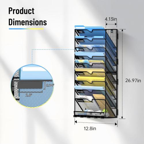 SUPEASY 10-Tier Wall File Organizer with Hooks, Hanging File Organizer