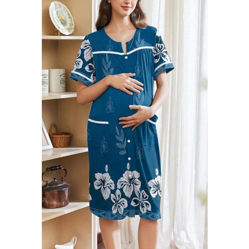 XL Ekouaer Nightgowns for Women House Dress with Pockets Button Down Sleepshirt Short Sleeve Nightshirt Housecoat