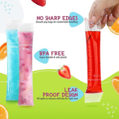 125 Disposable Ice Popsicle Mold Bags| BPA Free Freezer Tubes With Zip Seals | For Healthy Snacks, Yogurt Sticks, Juice & Fruit Smoothies, Ice Candy Pops| Comes With A Funnel (8x2)