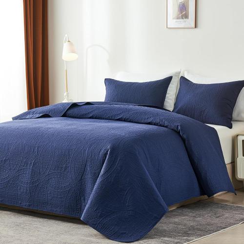 Quilt Bedding Set,Navy Blue Ultrasonic Quilt Set,Lightweight Soft Bedspread Coverlet,Modern Style Coin Pattern Bed Cover for All Seasons,3 Piece(1 Quilt,2 Pillow Shams)