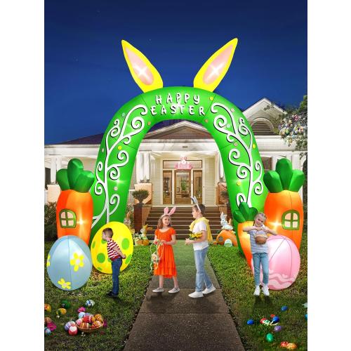 Kalolary 12FT Easter Arch Inflatables Outdoor Decorations, Cute Bunny Rabbit with Eggs Easter Inflatable Built in LED Lights Blow Ups for OutsideHoliday Party,Outdoor,Garden,Yard Lawn Decor BLOWS UP NEEDS A PATCH ON THE BACK THERE IS A HOLE