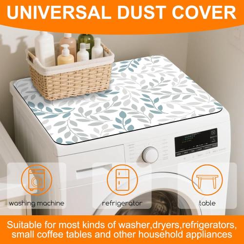 Gray Blue Branch Leaves Washer and Dryer Covers For The Top,Anti-slip Washing Machine Dust Cover Pad,Dryer Top Protector Mat for Laundry Room Kitchen Decor,23.6X19.7 in