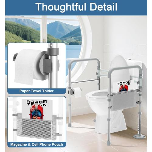 HOMLAND Toilet Safety Rails for Seniors, Adjustable Height & Width, 350 Lbs | Padded Armrests, Foldable Aluminum Toilet Safety Frame, Handicap Toilet Handles for Elderly and Disabled, Fit Any Toilets