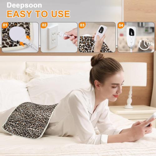 Heating Pad-Electric Heating Pads for Back,Neck,Abdomen,Moist Heated Pad for Shoulder,Knee,Hot Pad for Arms and Legs,Dry&Moist Heat & Auto Shut Off(Leopard Print, 12''×24'')