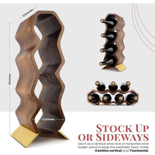 Gusto Nostro Wood Wine Rack, 7 Bottle, 2 Tier Wooden Countertop Free Standing Shelf - Bottle Holder Stand for Home Bar Tabletop, Cabinet Inserts, Kitchen, Wine Cellar Storage (Acacia)