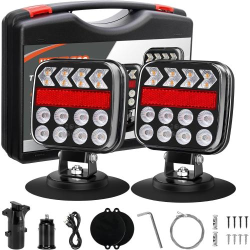 Wireless Trailer Lights, Adjustable Magnetic LED Trailer Lights with Reflectors, Rechargeable Tow Tail Light Kit for Trucks, Boats, RVs, Campers, IP67 Waterproof