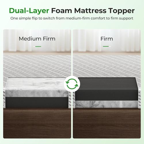 Bamboo Mattress Topper Twin Size 3 Inch, Cooling Gel & Bamboo Charcoal Memory Foam Mattress Topper for Back Pain Relief, Firm Dual-Layer Foam Bed Pad with Removable Cover College Dorm