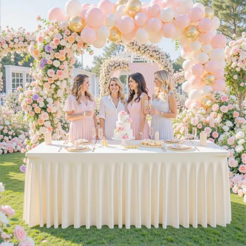 gogoparti 1 Pack Spandex Ivory Fitted Table Cloth for 6ft Rectangle Tables Ivory Stretch Tablecloth Banquet Table Covers Skirt Wrinkle Free Tablecloths for Parties Wedding