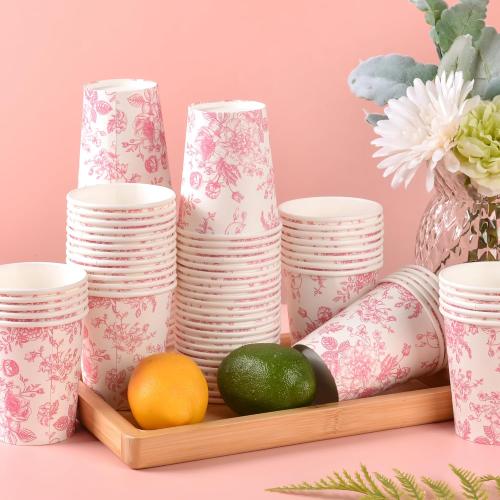 COLOR GREEN ❗❗100Pcs Pink Floral Disposable Party Paper Cups 9oz
