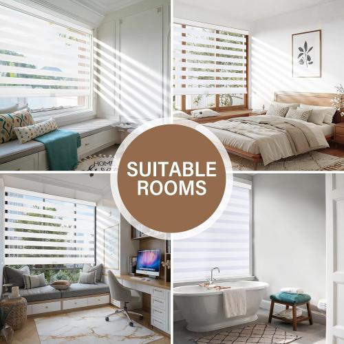 AOSKY Cordless Zebra Blinds for Windows Pull Down Roller Window Shades Dual Layer Light Filtering Privacy for Day and Night, Free-Stop Door Shades for Home Easy to Install (34 W X 72 H, White)