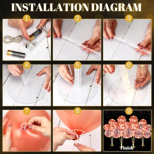 4 Set Table Balloon Stand Kit with Lights Balloons Holders Centerpieces for Table Light up Tabletop Centerpieces for Wedding Baby Shower Birthday Party Halloween Christmas(Rose Gold)