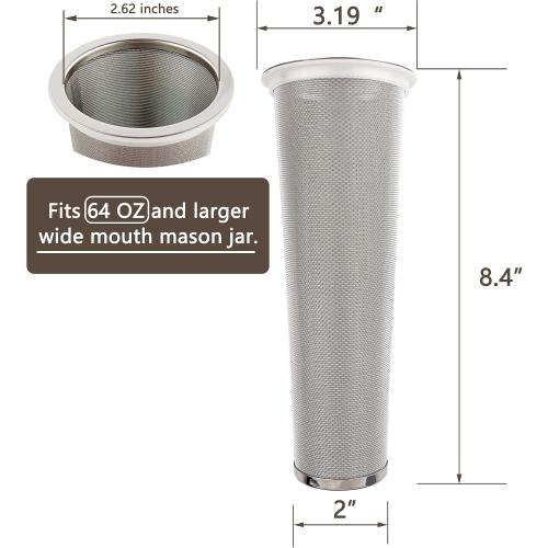2 Pack - Ultra Fine Cold Brew Coffee Filter For 64 OZ and Larger Wide Mouth Mason Jar, Food Grade 304 (18/8) Stainless Steel Filter, Multiple Usages, Cold Brew Tea Filter, Fruit Infused Water Filter
