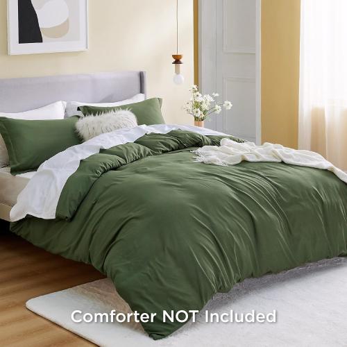 Bedsure Duvet Cover Queen Size - Soft Double Brushed Bedding Set for Kids & Adults, Zipper Closure, 3 Pieces, Includes 1 Duvet Cover (90x90) & 2 Pillow Shams, NO Comforter, Olive Green