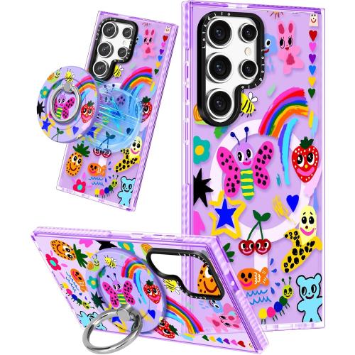 for Samsung Galaxy S23 Ultra Case for Women - Girls Cute Design Compatible with Magsafe Magnetic Ring Holder Stand Art Crayon Painting Phone Covers Aesthetic Girly TPU Funda for S23 Ultra