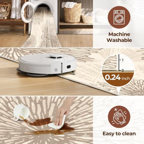 WITSHOCK 8x10 Area Rugs for Living Room: Beige Floral Washable Rugs for Bedroom Dining Room Office Nursery Modern Non-Slip Stain Resistant Low Pile Home Decor（Beige/Brown,8'x10'）