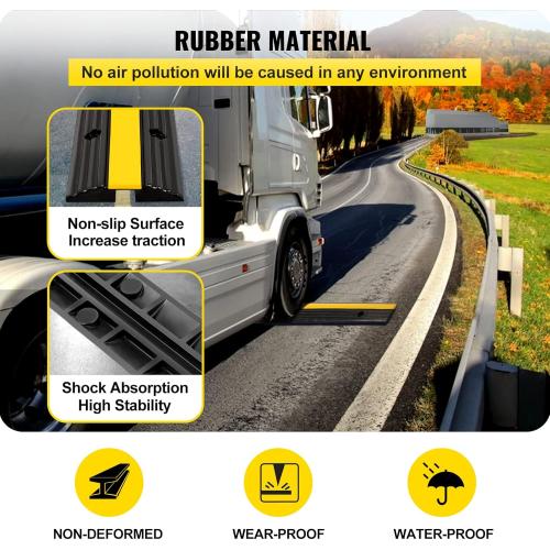 Happybuy 4 Pack of 1-Channel Rubber Cable Protector Ramps Heavy Duty 18000Lbs Load Capacity Cable Wire Cord Cover Ramp Speed Bump Driveway Hose Cable Ramp Protective Cover