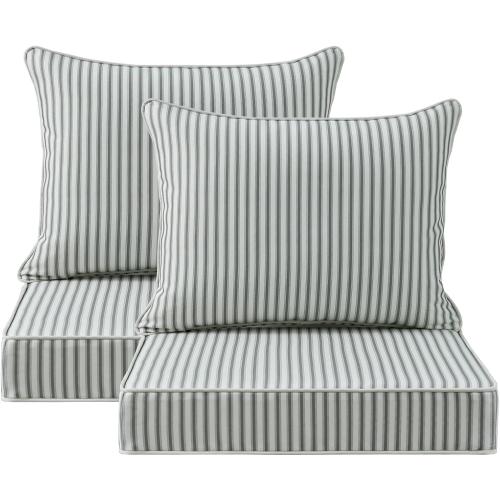 Unimatta Outdoor Patio Chair Cushions Set, 24 x 24, Set of 2, Water-Repellent, Fade Resistant, Deep Seat Bottom and Back Cushion for Backyard, Couch, Sofa and Patio Furniture, Black and White