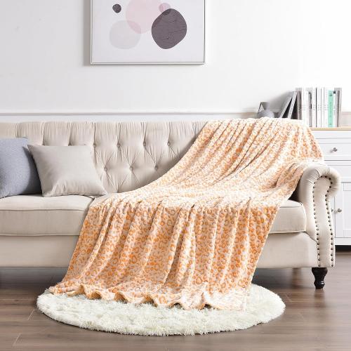 PLEASANT BOULEVARD | Leopard Throw Blanket Fleece, Premium Lightweight Cozy Warm Plush Microfiber Bedspread for Couch Sofa and Bed (Orange, Twin (60 x 80 inches))