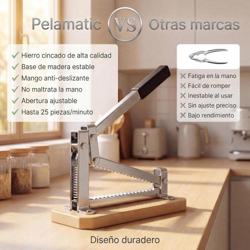 Pelamatic - Manual Nutcracker | Universal Adaptability for All Nuts | Durable Zinc Plated Iron & Wood | Fast & Efficient Nut Splitting | Portable & Compact Design, Grey/Brown, Normal Size, Iron Wood
