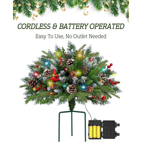 Set of 2 Christmas Planter/Urn Fillers Outdoor Front Porch, Artificial Prelit Christmas Tree with Remote, Holiday Pot Fillers with Timer, Multi-Color Lights, Outdoor Christmas Decorations Yard