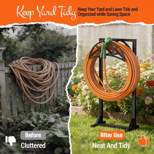 Garden Hose Reel, Heavy Duty Water Hose Holder for Outside | Freestanding Metal Hose Stand Holds Up to 150 FT, Outdoor Hose Storage Rack and Organizer for Garden, Yard and Patio