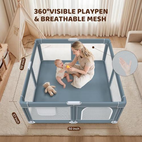 Foldable Baby Playpen - 50×50 Collapsible Play Pen for Babies and Toddlers - Indoor Outdoor Play Pen with 4 Handles - Folding Baby Playpen with Carry Bag Portable Travel Play Yard ‼️like new ‼️